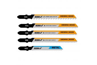 DEDRA 08T003 Набор пилок для лобзика 5шт, для дерева, металла, Т-образная рукоятка (08T003)