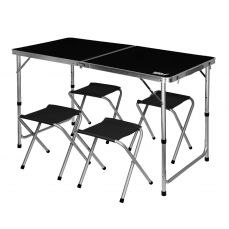 Saliekams tūrisma galds, komplekts ar 4 krēsliem, izmēri 120x60x54/60/70 cm (N1032)