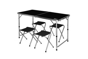 Saliekams tūrisma galds, komplekts ar 4 krēsliem, izmēri 120x60x54/60/70 cm (N1032)
