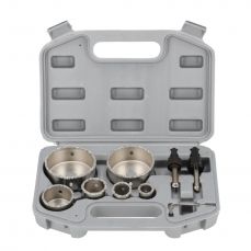 Набор корончатых сверл DEDRA DED1515 22, 28, 35, 44, 68, 73 мм +2 пилота, твердосплавный наконечник (DED1515)