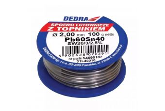 Припой с флюсом, связующий припой DEDRA 31L42010 2,0мм, 100г, 40%SN, Pb60Sn40 (31L42010)