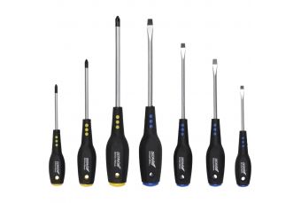 Skruvgriežu komplekts, 7 gab., SL 5 x 75, SL 5 x 100, SL 6 x 125, SL 8 x 150, PH 1 x 75, PH 2 x 100, PH 3 x 150 (0602)