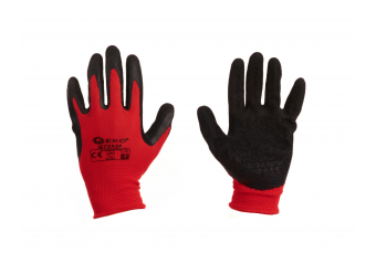 Cotton Work Gloves s.7 with Crinkled Latex Palm Coating, Knit Wrist (red) (G73530)