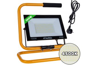 LED prožektors 100W ar celtniecības statīvu un kabeli - neitrāls balts 4500K (K02057)