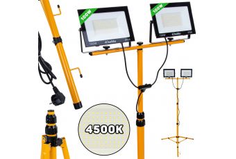 Светодиодный прожектор 2x100W с телескопической конструкцией, штативом и кабелем – нейтральный белый 4500K (K02051)