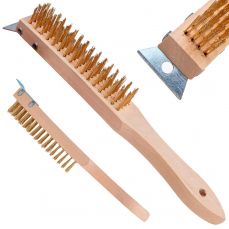 Щетка проволока желтая 4 ряда со скребком по дереву (G00737)