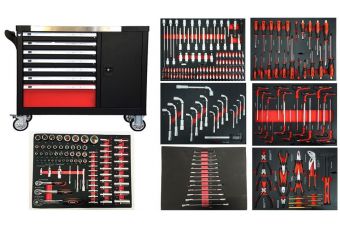 Инструментальный шкаф на роликах | с инструментами | 7 ящиков / 1 дверца | 298 инструментов (H70078)