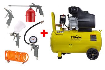 Kompresors 50L, 220V STROM + PNEIMATISKO INSTRUMENTU KOMPLEKTS 5gab.. (BM2050+)