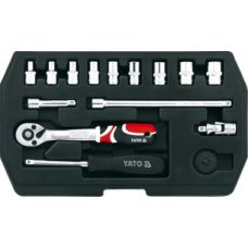 Набор торцевых головок с трещоткой 1/4", 15 шт., YATO (YT-1444)
