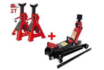 Комплект: Гидравлический подкатной домкрат 2,5т + Усиленная страховочная подставка 2Т, 2 шт BIG RED