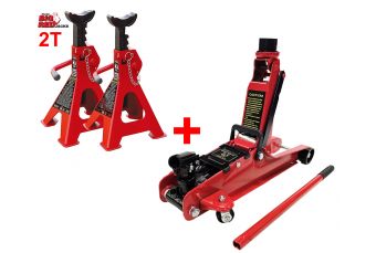 Komplekts: Hidrauliskais velmēšanas domkrats 2.5t + Pastiprināts drošības statīvs 2T, 2 gab BIG RED