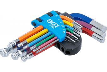 Набор гаечных ключей L-образного типа | разноцветный | короткая | Шестигранник | с шаровой головкой 1,5 - 10 мм | 9 шт. (74451Б)