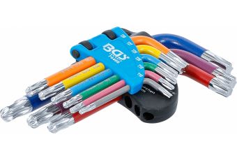 L tipa atslēgu komplekts | daudzkrāsainas eņģes | T-Star (Torx) T10 - T50 | 9 gab. (74466)