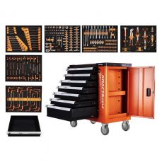 Тележка инструментальная 7 ящиков с 258 инструментами, с боковым шкафом (KD1067)