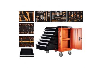 Tool cart with 7 drawers and 258 tools, with side cabinet (KD1067)