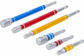 Набор адаптеров для дрели | Многоцветный | Привод 6,3 мм (1/4") | Внешний квадрат 6,3 мм (1/4") / 10 мм (3/8") / 12,5 мм (1/2") мм | 75 - 150 мм | 6 шт. (74424)