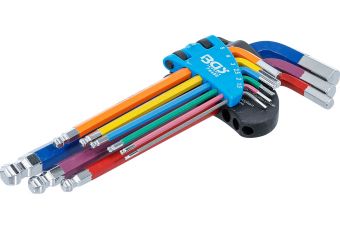 Набор гаечных ключей L-образного типа | разноцветный | длинный | Шестигранник | с шаровой головкой 1,5 - 10 мм | 9 шт. (74452Б)