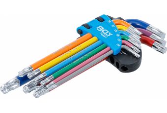 L tipa atslēgu komplekts | daudzkrāsaini šarnīrveida garumi | T-Star (Torx) T10 - T50 | 9 gab. (74467)