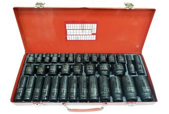 Набор ударных длинных и коротких головок | CR-MO | 12,5 мм (1/2") | 8-32 мм | 35 шт. (SS35M)