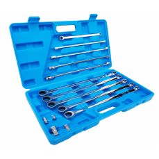 Набор трещоток с двойным кольцом | с адаптерами | длинные | 8 - 19 мм | 14 шт. (SK5004)