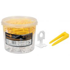 Система выравнивания плитки 1.0мм, набор 100 клиньев и 300 зажимов в ведре (04715)