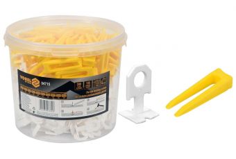 Система выравнивания плитки 1.0мм, набор 100 клиньев и 300 зажимов в ведре (04715)