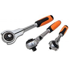 Set of 3 quick-release ratchet wrenches with a pivoting head, 72 teeth. (SRA3S)