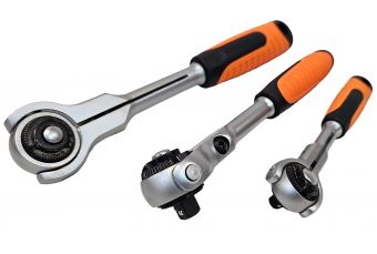 Set of 3 quick-release ratchet wrenches with a pivoting head, 72 teeth. (SRA3S)