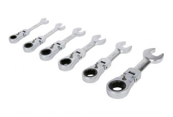 Plakano īso atslēgu komplekts | ar pārslēgšanu | ar triecienmehānismu un šarnīru | 6 gab. (YT-16977)