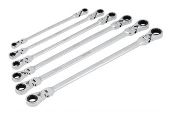 Set of extended socket wrenches with ratchet and joint | with switch | 8-19 mm, 6 pcs. (YT-50390)