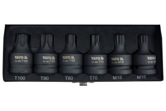 Набор ударных торцевых головок 20 мм (3/4") | T-Star (Torx) T70 - T100 | spline M16-M18 | 6 шт. (YT-10653)