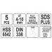 Urbju komplekts metālam HSS 6542 5gab SDS PLUS (YT-40050)