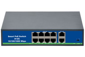 PoE centrmezgls 100Mbps 8 pieslēgvietu 2G uplink, 250m attālums, 802.3AF/AT, 120W (52V 2.3A) (POE802L)