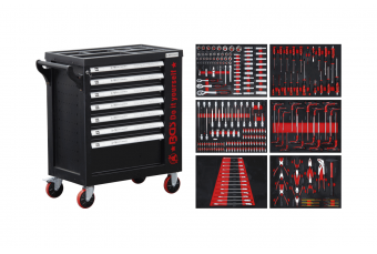 Тележка для мастерских | 7 ящиков | 1 боковая дверь | с 250 инструментами (6058)