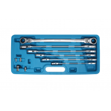 Divpusējo sprūdrata uzgriežņu atslēgu komplekts iegarens 8-19 mm ar adapteriem ligzdām 10gab (1541)
