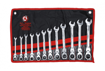 Набор трещотки с гаечным ключом, регулируемый с углом 90 ° 8 - 19 мм, 12 шт. (30002)