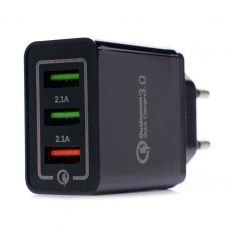 USB charger with fast charge port 220V, 2xUSB/2.1A +1USB/QC3.0 (KD1236)