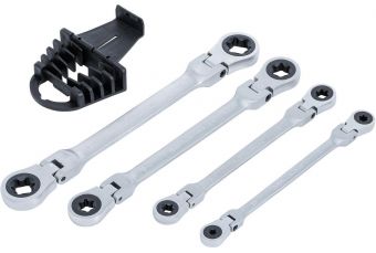 Набор гаечных ключей с двумя трещотками | регулируемый | с кольцевыми головками E-типа | E6 - E24 | 4 шт. (71028)