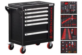 Тележка для мастерских | 6 ящиков | 1 боковая дверь | со 158 инструментами (6055)