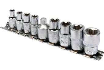 Набор торцевых головок E-Type | 6,3 мм (1/4") / 10 мм (3/8") привод | E5 - E16 | 9 шт. (YT-0520)