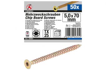 Многоцелевые винты | T-Star (для Torx) T25 | 5,0 х 70 мм | 50 шт. (80997)