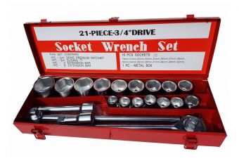 Muciņu komplekts 6-pusēja 3/4 "21 gabala metāla kaste (SK780576)