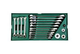 Kombinēto uzgriežņu atslēgu komplekts ar sprūdratu 19gab. (S09908)