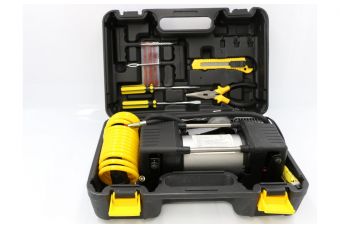 Two-cylinder electric air compressor 12V 40 l/min with repair tools (QB01BK)