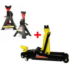 Komplekts: Hidrauliskais velmēšanas domkrats 2.5t + pastiprināts drošības statīvs 3T, 2 gab TVARDY (ST2.5LR+T00301)