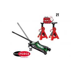 Komplekts: domkrats 3T ar grozāmu rokturi + balsti 2T, 2 gab. LIELS SARKANS (T825010+)