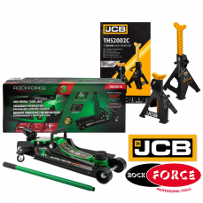 Komplekts: Hidrauliskais zemprofila domkrats Rockforce 3t + pastiprināts drošības statnis 2T, 2 gab. JCB (T825010+JCB)
