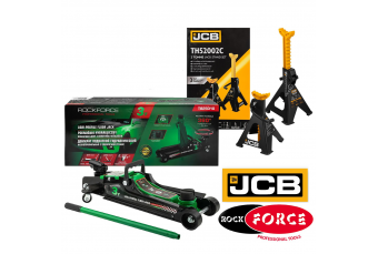 Komplekts: Hidrauliskais zemprofila domkrats Rockforce 3t + pastiprināts drošības statnis 2T, 2 gab. JCB (T825010+JCB)
