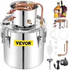 Alcohol Still, 50L Stainless Steel Water Alcohol Distiller w/ Condenser, 13.2Gal Wine Making Boiler w/ Copper Tube, Home Brewing Kit w/ Built-in Thermometer for DIY Whisky Wine Brandy, Silver (vev-4570)