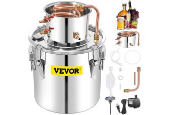 Alcohol Still, 50L Stainless Steel Water Alcohol Distiller w/ Condenser, 13.2Gal Wine Making Boiler w/ Copper Tube, Home Brewing Kit w/ Built-in Thermometer for DIY Whisky Wine Brandy, Silver (vev-4570)